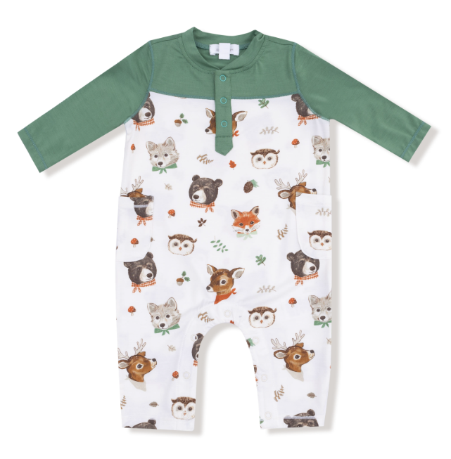 Angel Dear - Woodland Animal Faces - Romper w/ Contrast Sleeves
