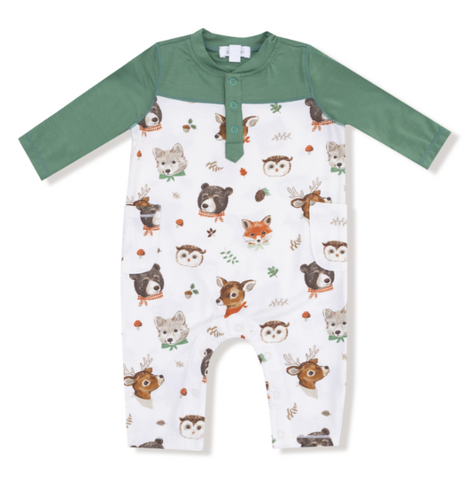Angel Dear - Woodland Animal Faces - Romper w/ Contrast Sleeves