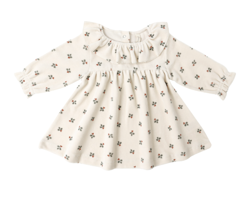 Quincy Mae - Velour Baby Dress || Holly Berry
