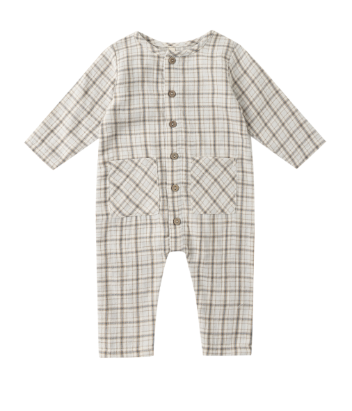 Quincy Mae - Pocketed Woven Jumpsuit || Blue Plaid