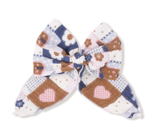 Angel Dear - Patchwork Cowgirl - Bow w/ Tails Clip In