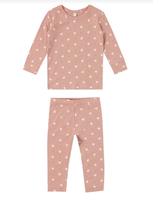 Quincy Mae - Bamboo Pajama Set || Pink Hearts
