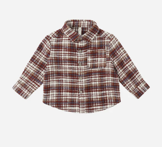 Rylee + Cru - Collared Long Sleeve Shirt || Burgundy Plaid