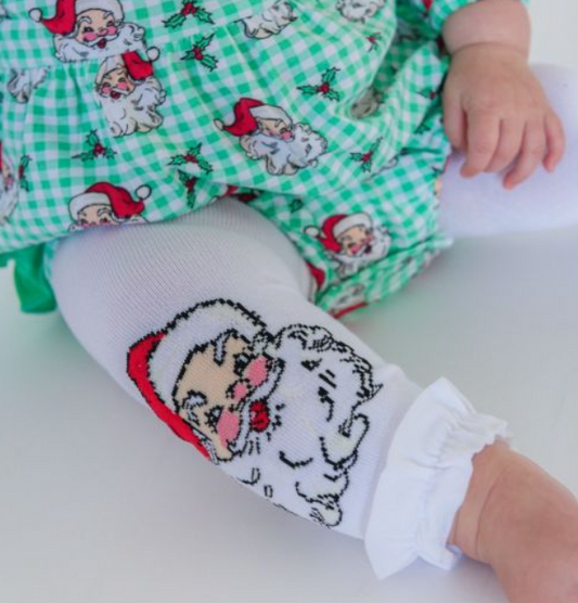RuffleButts + RuggedButts - Patterned Footless Ruffle Tights - Santa Joy