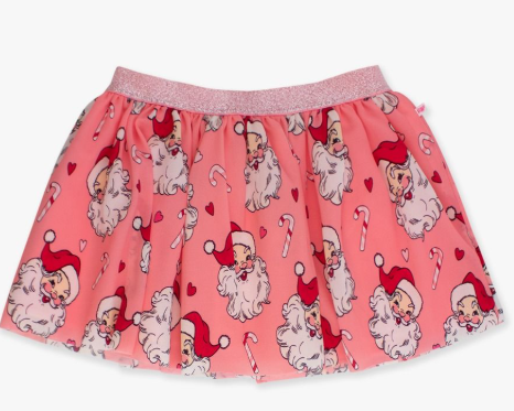 RuffleButts + RuggedButts - Elastic Waist Tulle Skirt - Pink Santa Joy