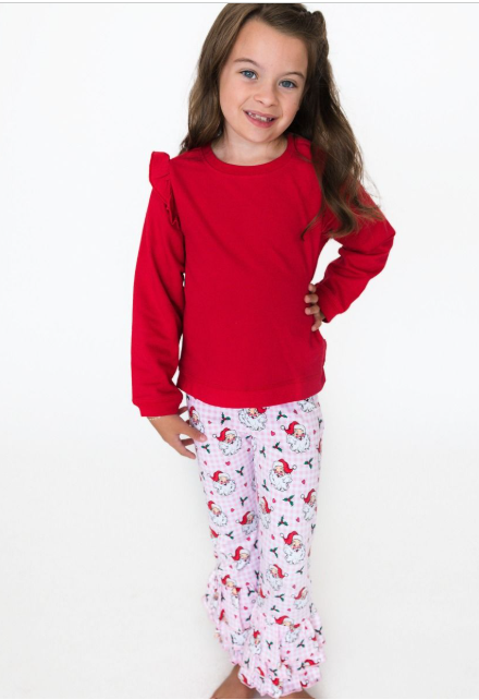 RuffleButts + RuggedButts - Flare Pants - Pink Dear Santa