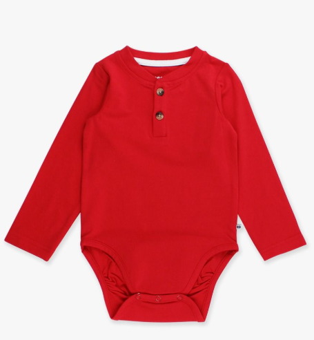 RuffleButts + RuggedButts - Knit Long Sleeve 2-Button Henley Bodysuit - Red