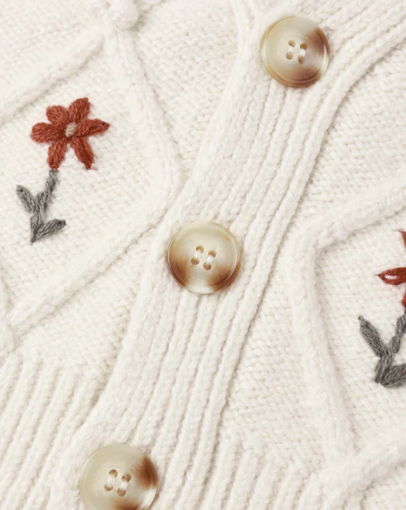 Rylee + Cru - Boxy Crop Cardigan || Winter Daisy Embroidery