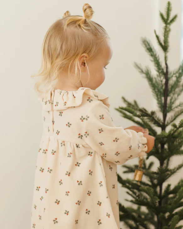 Quincy Mae - Velour Baby Dress || Holly Berry