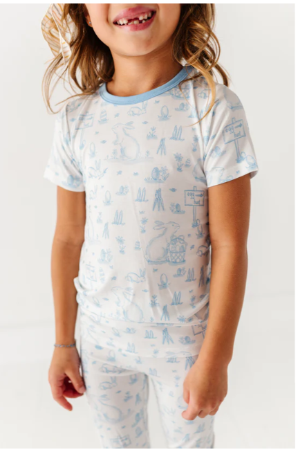 Birdie Bean - Blue Bunny Toile 2-Piece Pajamas