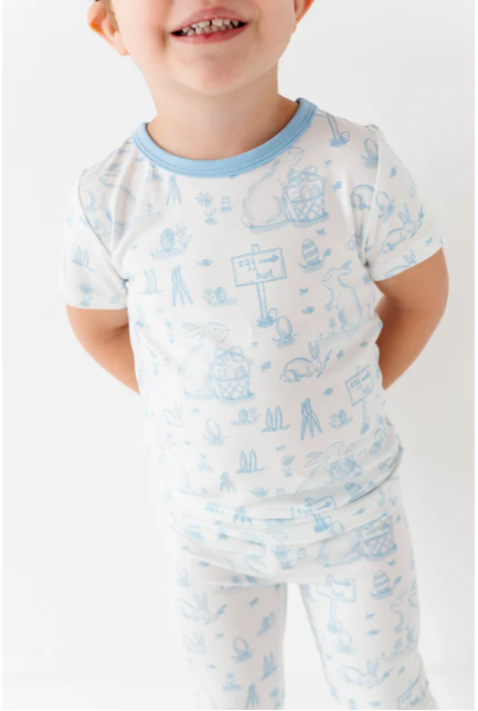 Birdie Bean - Blue Bunny Toile 2-Piece Pajamas