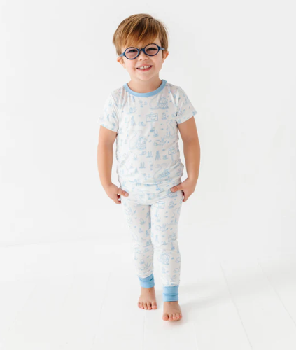 Birdie Bean - Blue Bunny Toile 2-Piece Pajamas