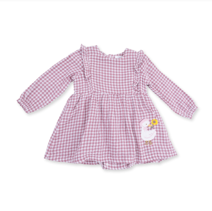 Angel Dear - Berry Gingham Long Sleeve Ruffle Bubble w/ Skirt