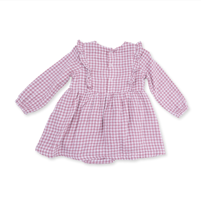 Angel Dear - Berry Gingham Long Sleeve Ruffle Bubble w/ Skirt