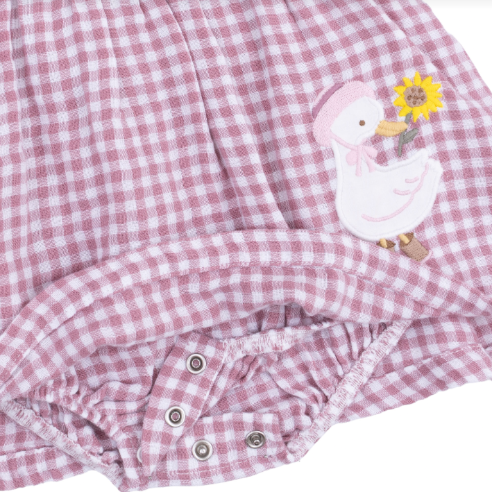 Angel Dear - Berry Gingham Long Sleeve Ruffle Bubble w/ Skirt