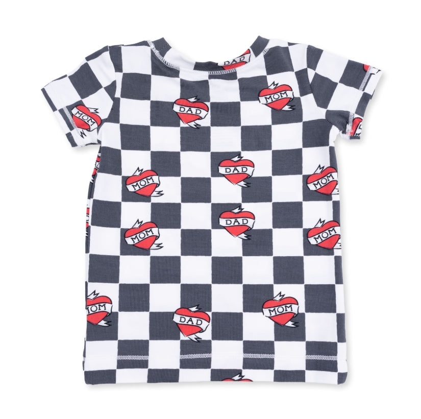Angel Dear - Heart Tattoo Check Black Short Sleeve Loungewear Set