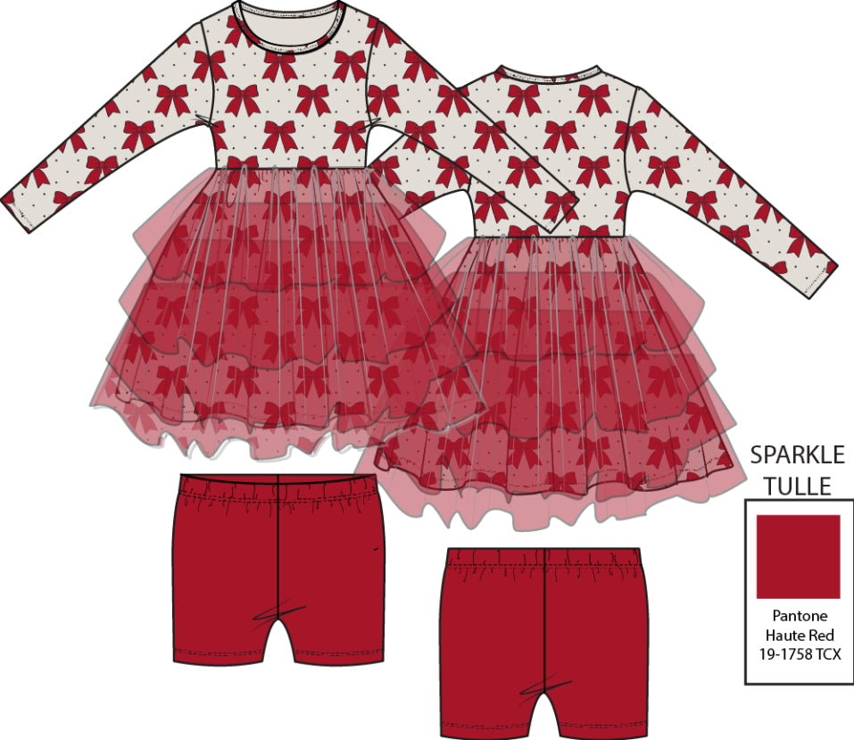 Angel Dear - Festive Bows Twirly Long Sleeve Tutu Dress & Cartwheel Short