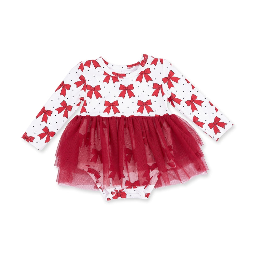 Angel Dear - Festive Bows Long Sleeve Tutu Bodysuit Dress