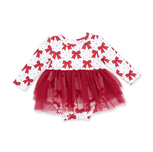 Angel Dear - Festive Bows Long Sleeve Tutu Bodysuit Dress