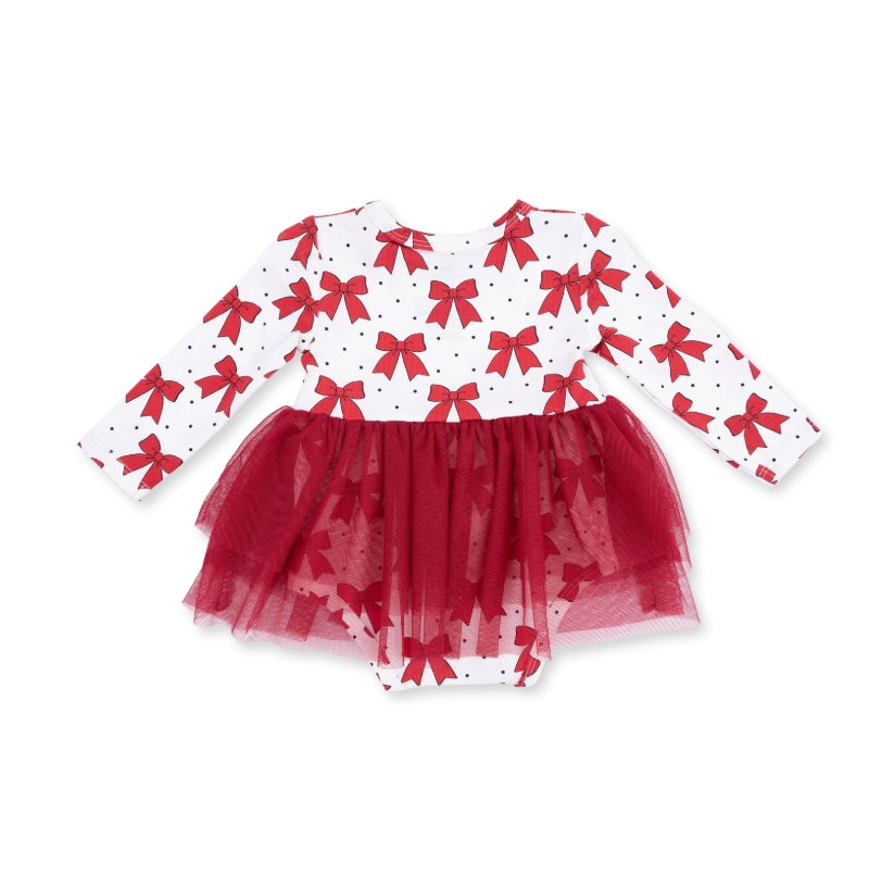 Angel Dear - Festive Bows Long Sleeve Tutu Bodysuit Dress