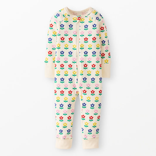 Hanna Andersson - Multicolored Flowers on Ecru - 2-Way Zip Sleeper in Hannasoft