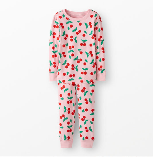 Hanna Andersson - Cherries on Light Pink - Long John Pajama Set in Hannasoft Stretch