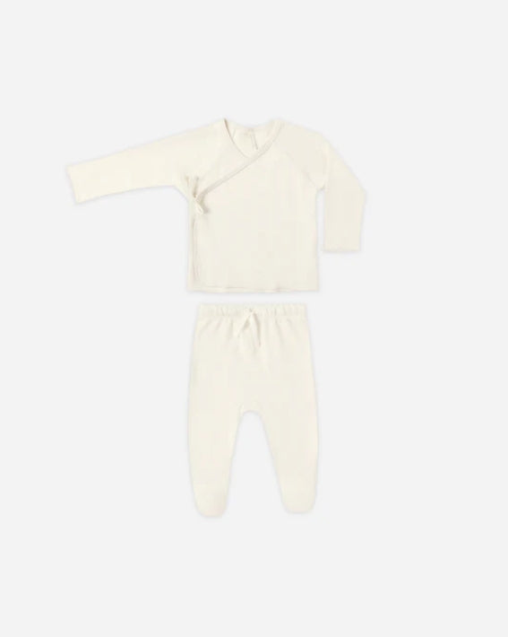 Quincy Mae - Wrap Top + Footed Pant Set || Ivory