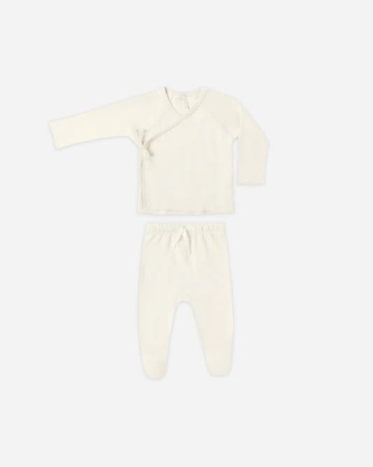 Quincy Mae - Wrap Top + Footed Pant Set || Ivory