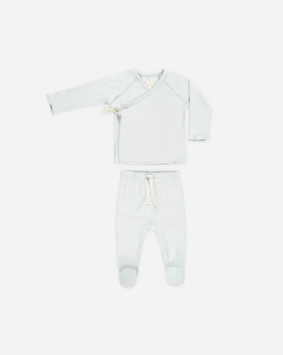 Quincy Mae - Wrap Top + Footed Pant Set || Fog