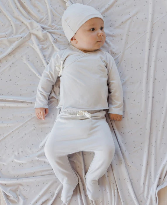 Quincy Mae - Wrap Top + Footed Pant Set || Fog
