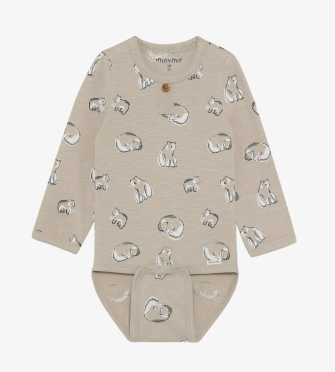 Minymo - Polar Bears Long Sleeve Bodysuit (Feather Gray)