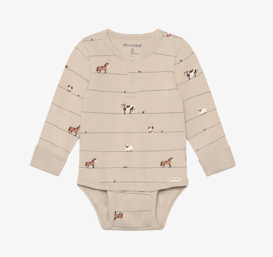 Minymo - Farm Long Sleeve Bodysuit (Feather Gray)