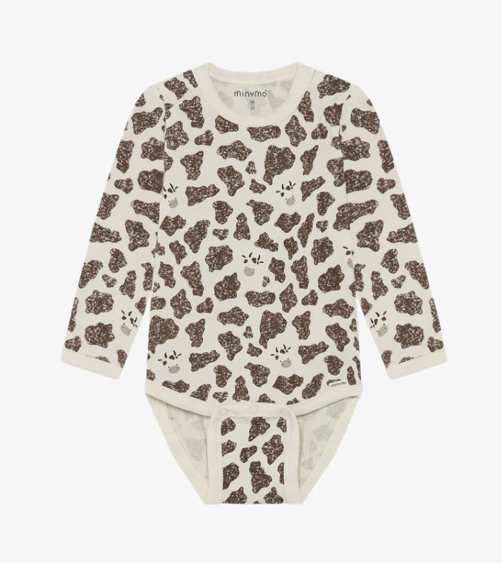 Minymo - Cow Print Long Sleeve Bodysuit (Seedpearl)
