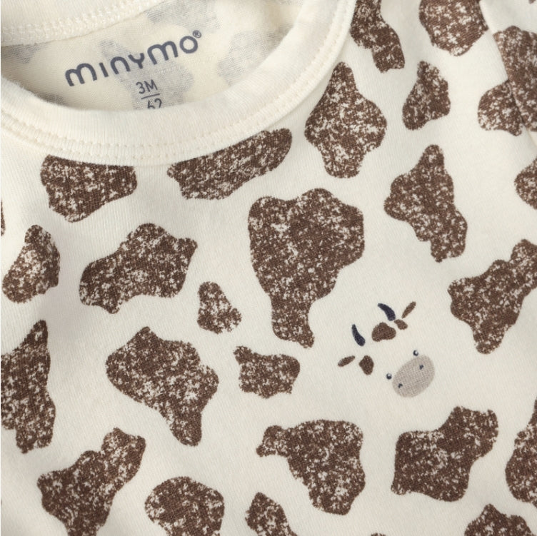Minymo - Cow Print Long Sleeve Bodysuit (Seedpearl)