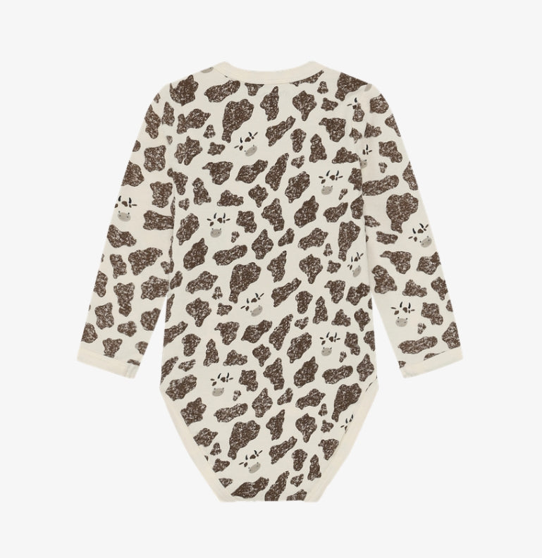 Minymo - Cow Print Long Sleeve Bodysuit (Seedpearl)