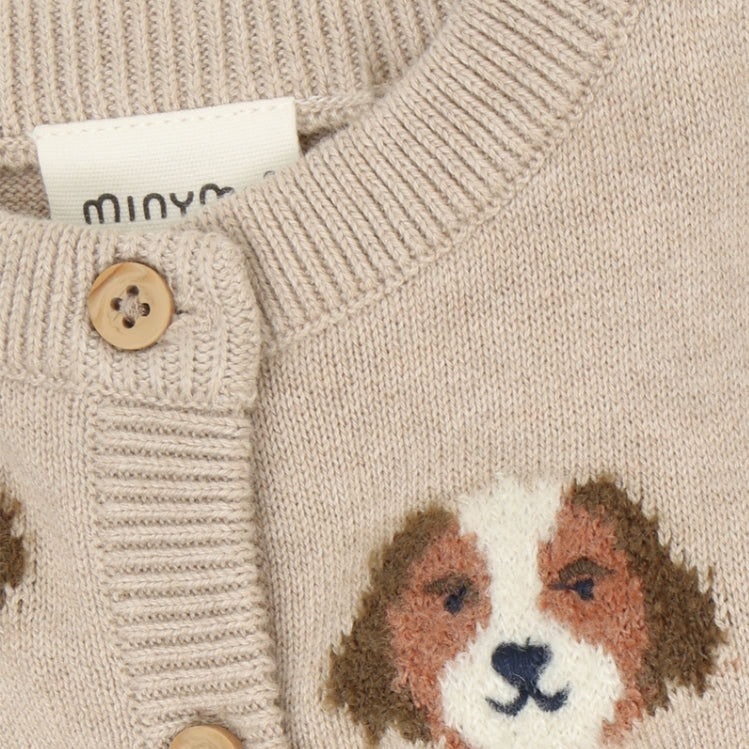 Minymo - Dogs Knit Cardigan (Beige Melange)