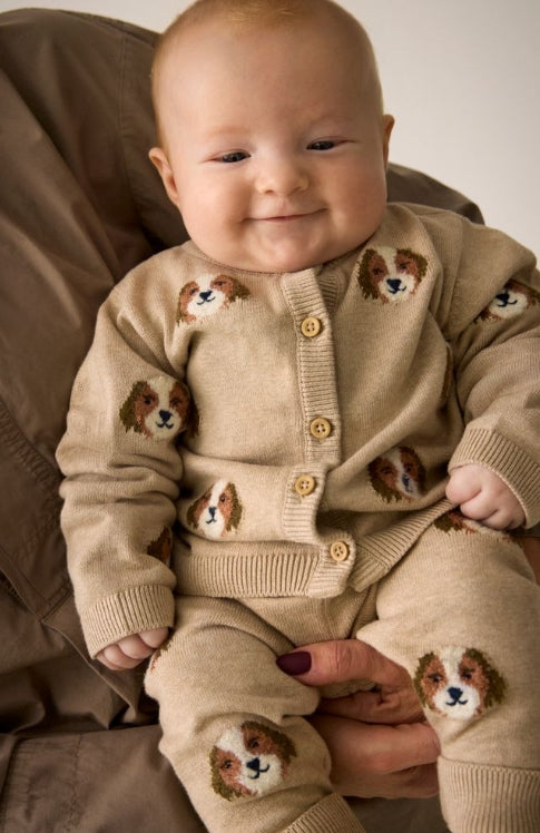 Minymo - Dogs Knit Cardigan (Beige Melange)