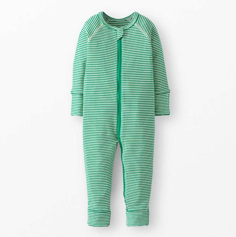 Hanna Andersson - Green/Ecru 2-Way Zip Sleeper in Hannasoft Stretch