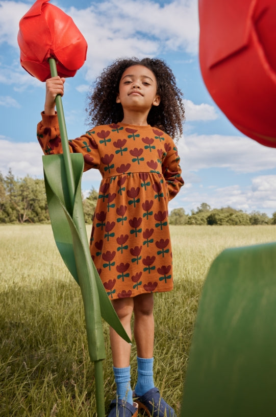 Hanna Andersson - Tulips Long Sleeve French Terry Dress w/ Pockets