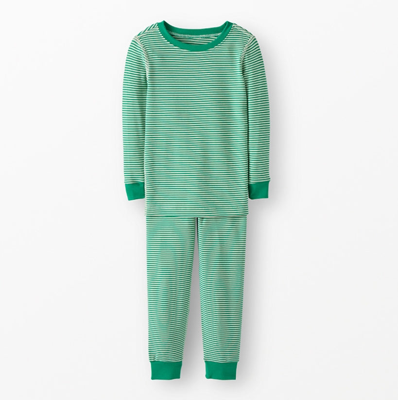 Hanna Andersson - Green/Ecru Long John Pajama Set in Hannasoft Stretch