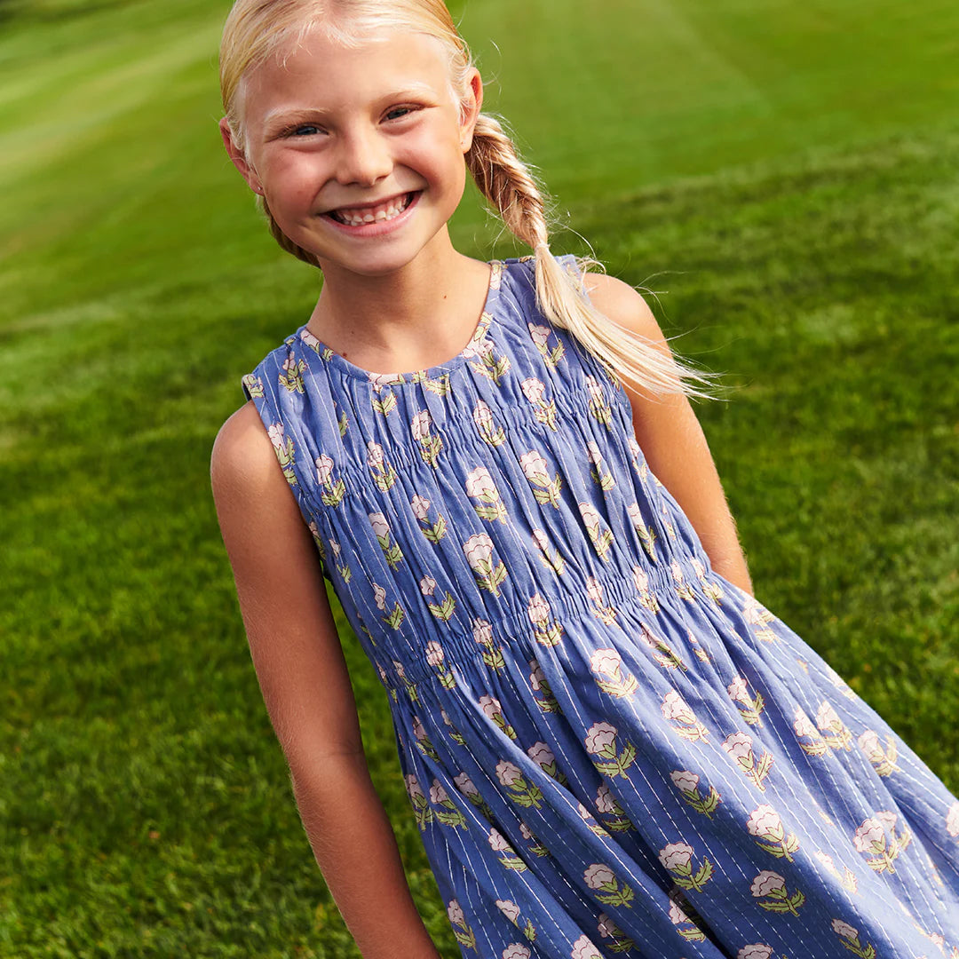 Pink Chicken - Girls Sleeveless Waverly Dress - Periwinkle Small Bud