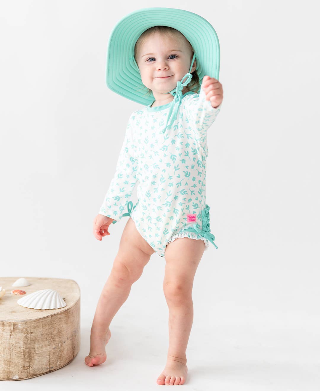 RuffleButts + RuggedButts - Girls Vintage Aqua Swim Hat: Blue