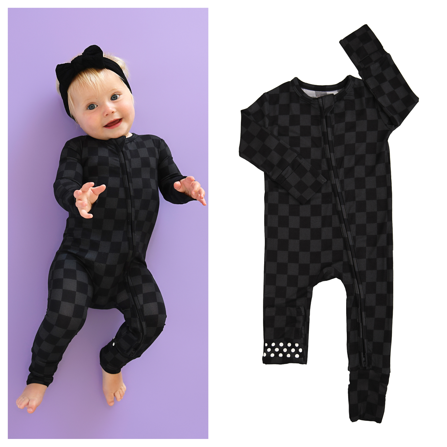 Gigi and Max - Frankie ZIP Checks Bamboo Romper PJ