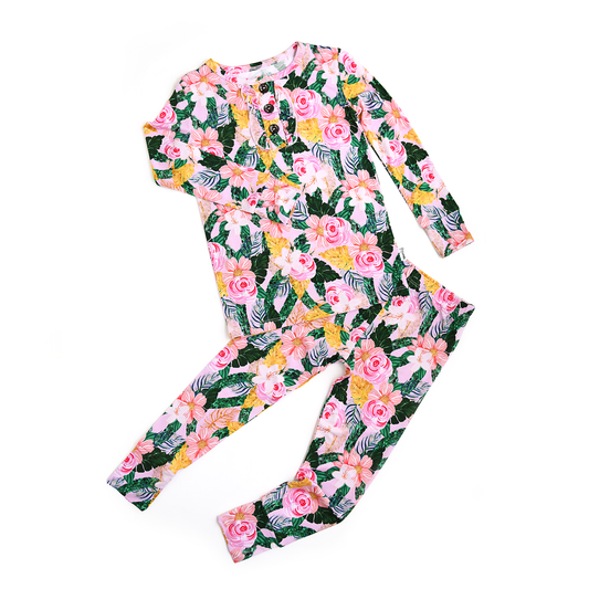 Gigi and Max - Luana Ruffle Two Piece Girls Bamboo Floral Lounge Set