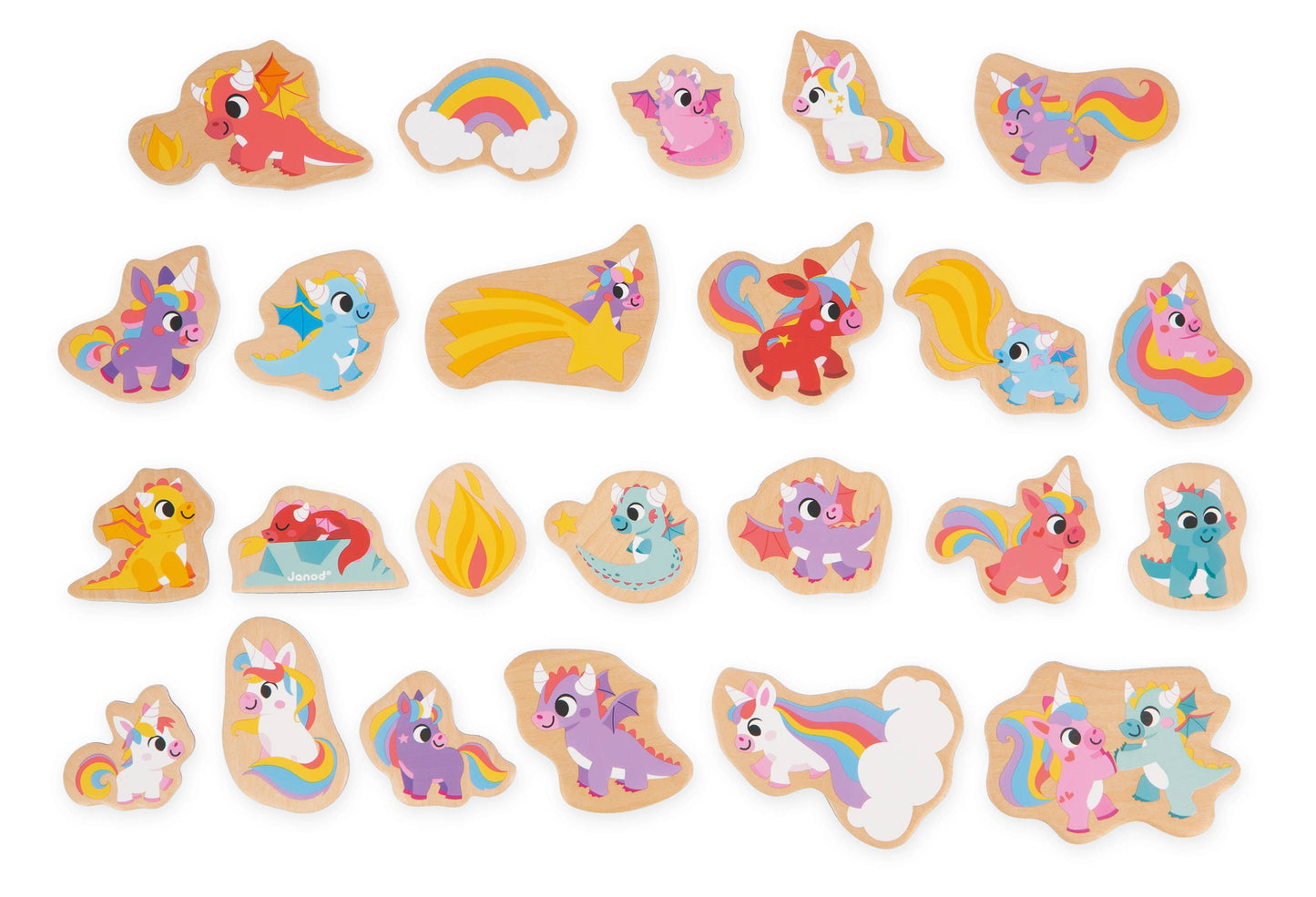 Janod - Wooden Unicorns & Dragons Magnets Set