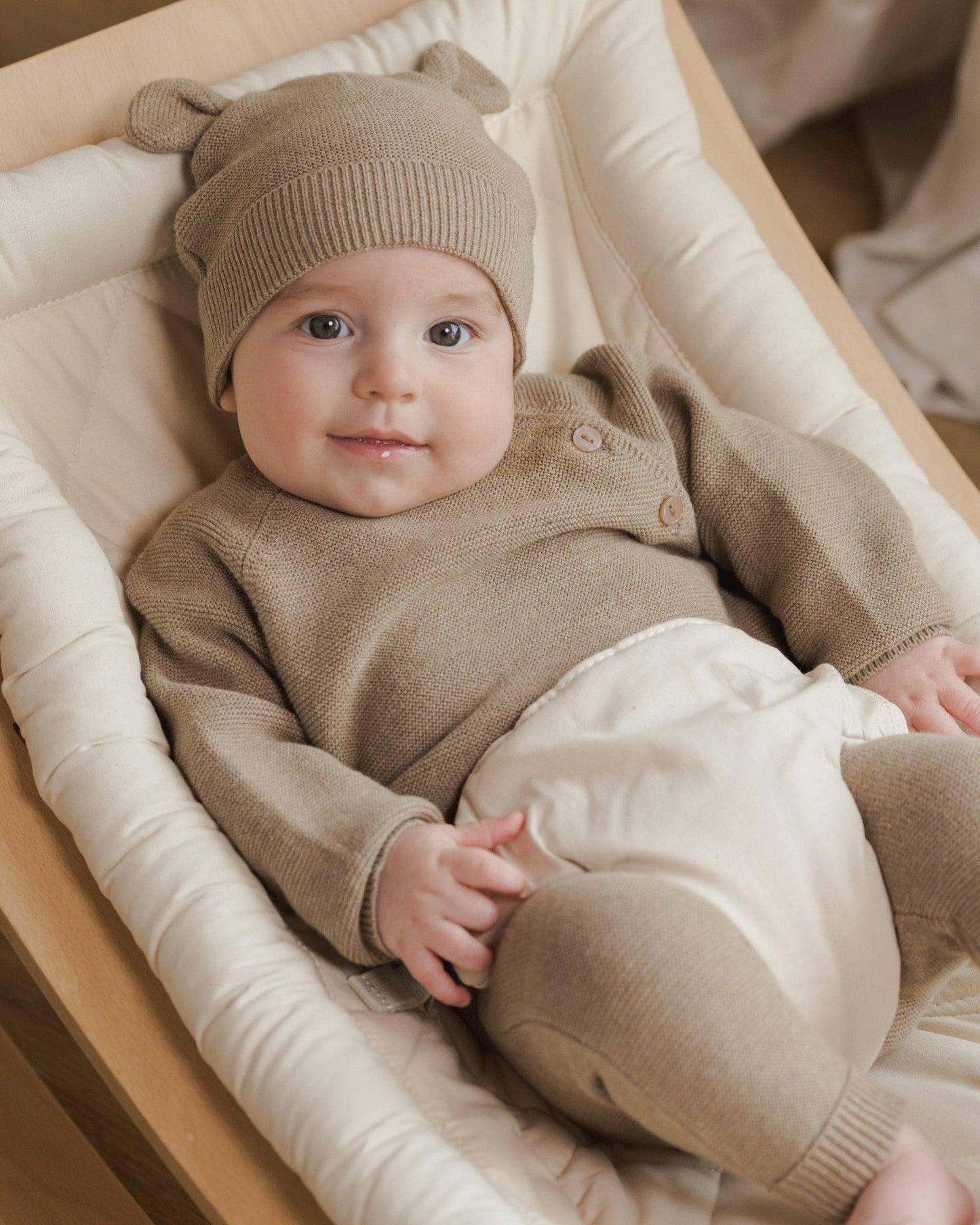 Quincy Mae - Baby Bear Beanie Hat || Heathered Mocha