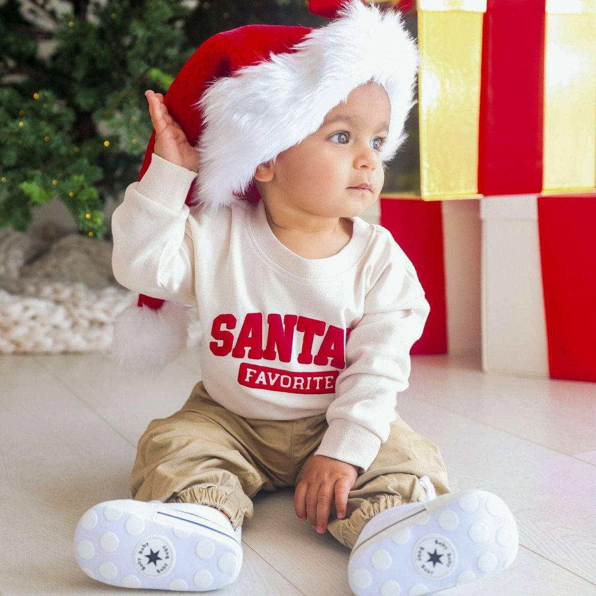 Sweet Wink - Santa's Favorite Puff Ink Christmas Long Sleeve Romper