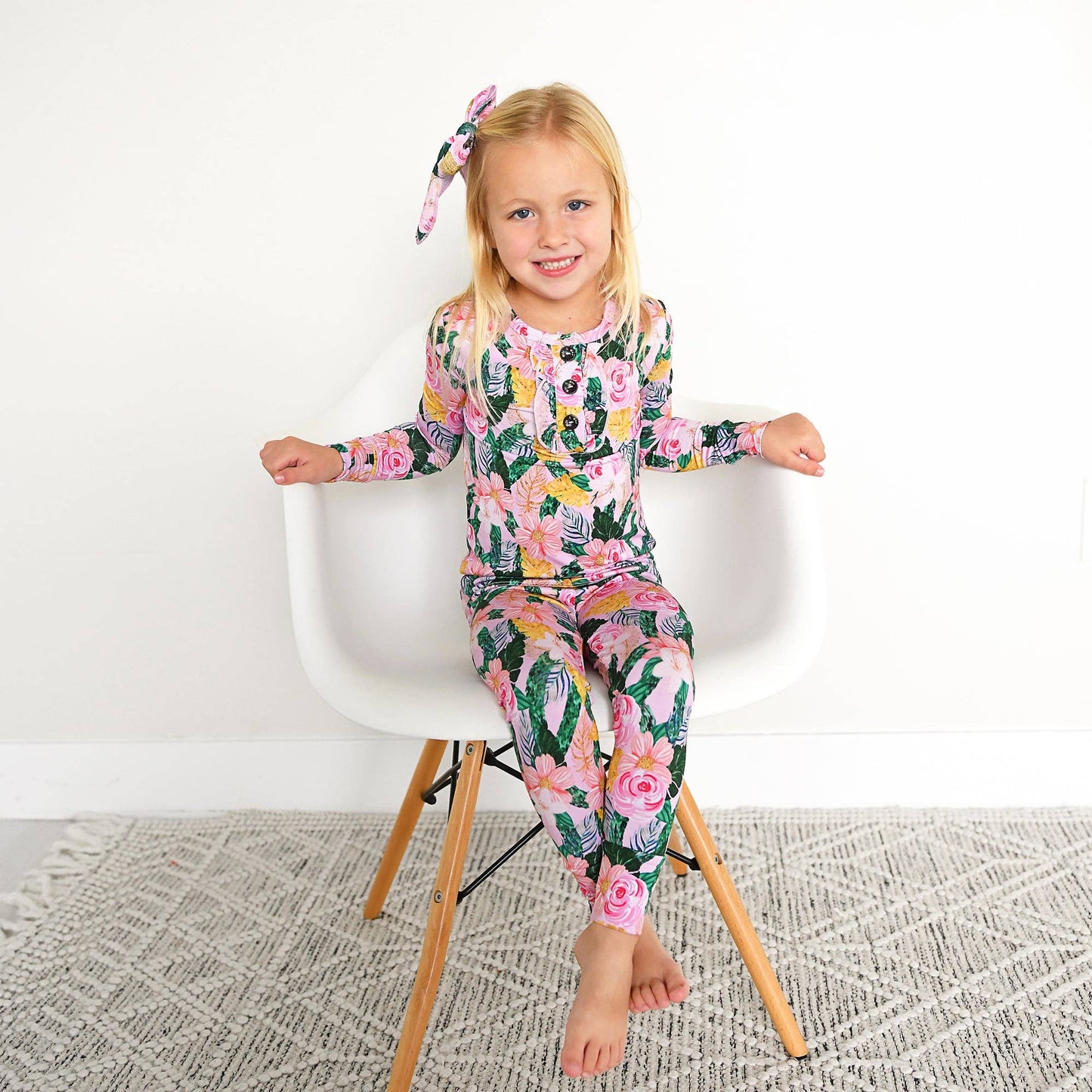 Gigi and Max - Luana Ruffle Two Piece Girls Bamboo Floral Lounge Set