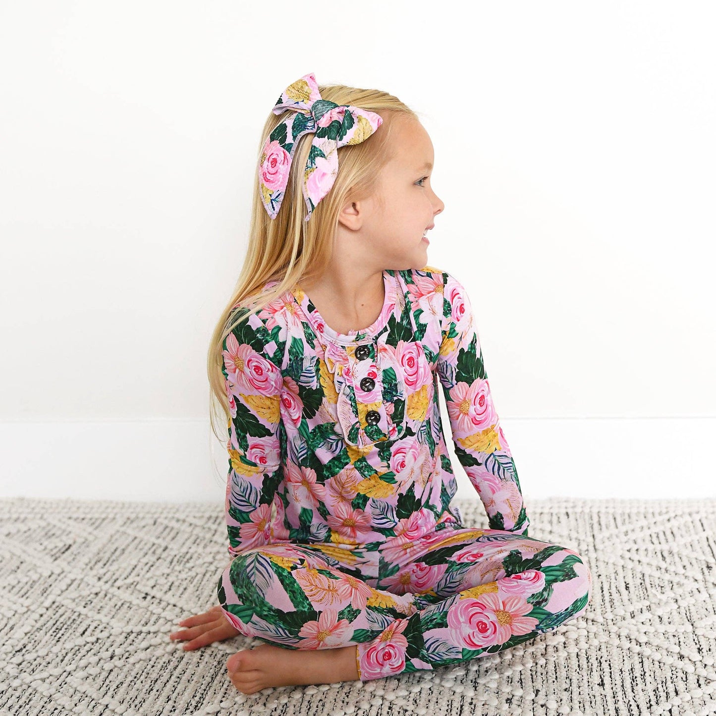 Gigi and Max - Luana Ruffle Two Piece Girls Bamboo Floral Lounge Set