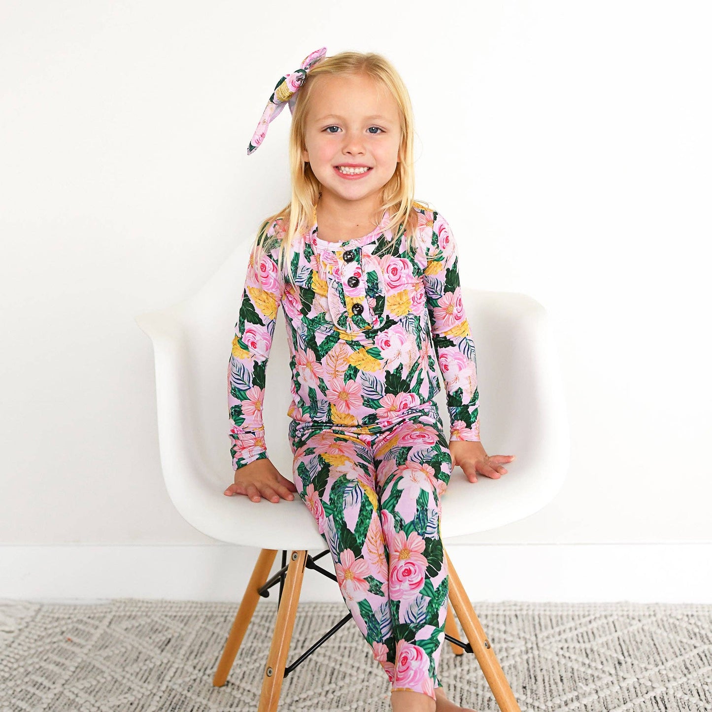 Gigi and Max - Luana Ruffle Two Piece Girls Bamboo Floral Lounge Set